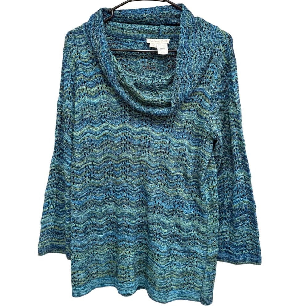 Coldwater Creek Womens Blue‎ Green Knit Cowl Neck Sweater Size Small